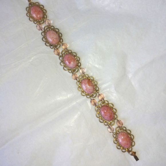 FAUX CORAL FILIGREE & CRYSTAL BRACELET - 7 1/2" LONG - Picture 2 of 6